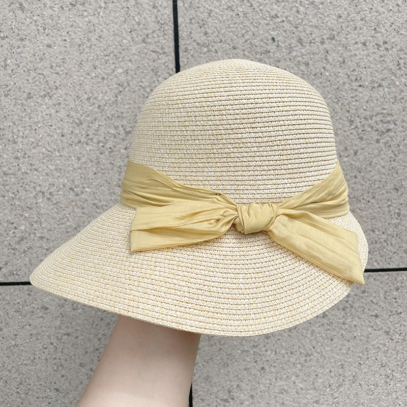 

Luna&Dolphin Women Summer Simple Sun Hat Camel Small Eaves Beach Straw Nature Lace Line Cap Temperament Flat Collapsible Outdoor