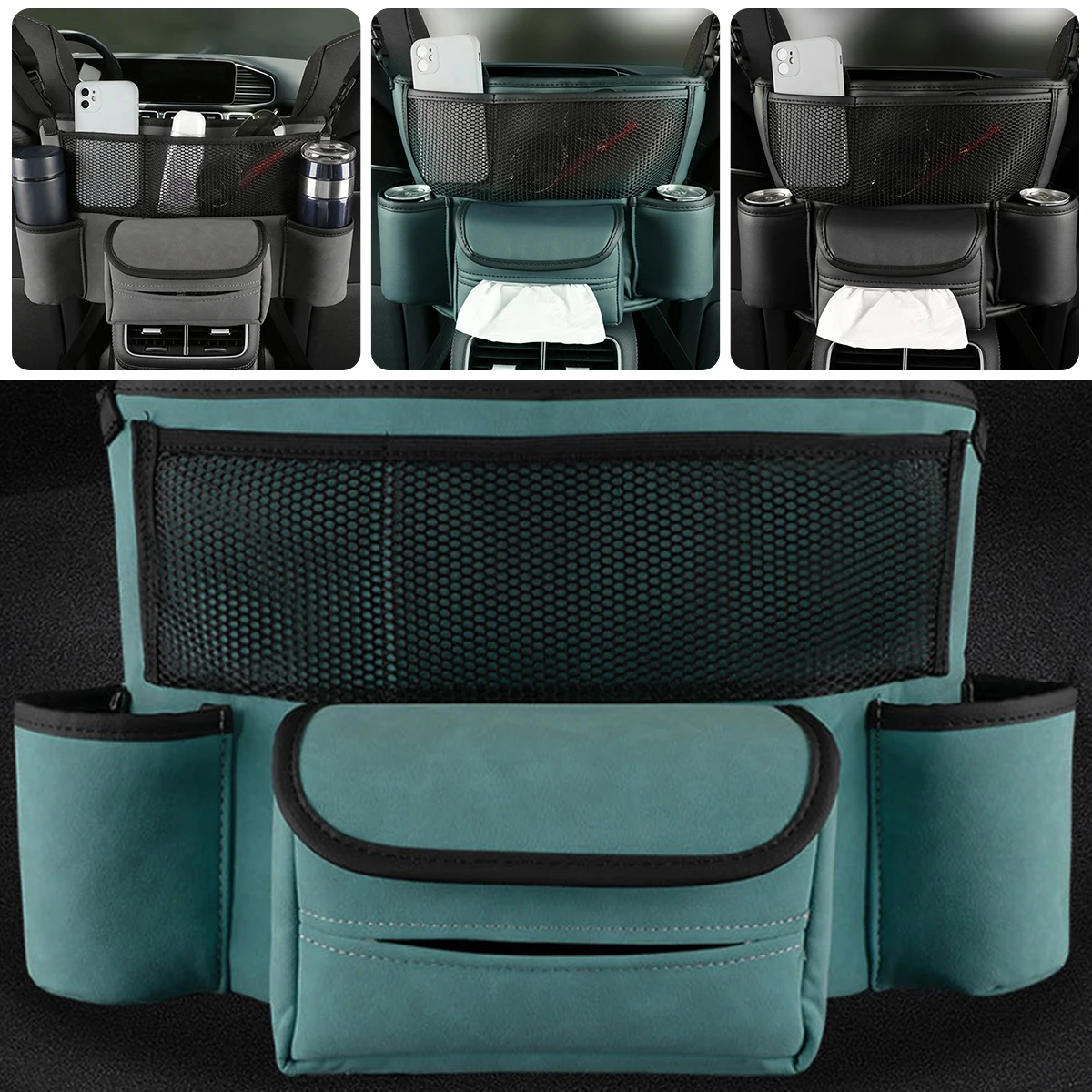 

Car Storage Bag Car Seat Back Storage Bag Leather Car Front Seat Middle Storage Organizer Large Capacity Hanging Auto Tissue