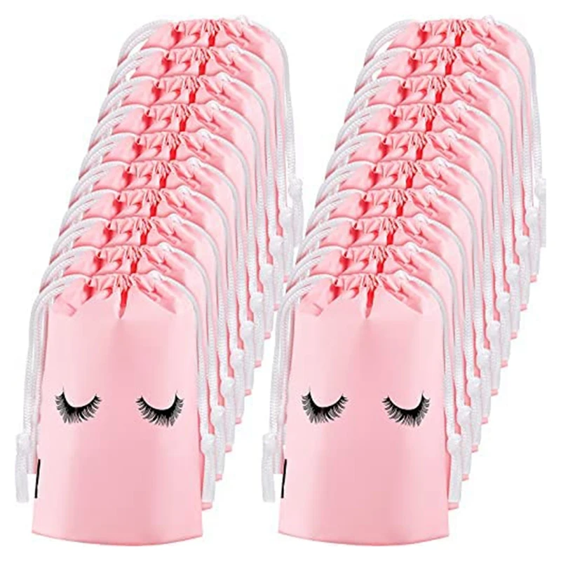 

50 Pieces Eyelash Drawstring Waterproof Bag Plastic Packaging Gift Bag Frosted Travel Packing Bag Drawstring Pocket Printing Bag