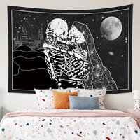 skull kiss wedding moon stars night aesthetic tapestry boho art hippie wall hanging for living room bedroom dormitory decoration