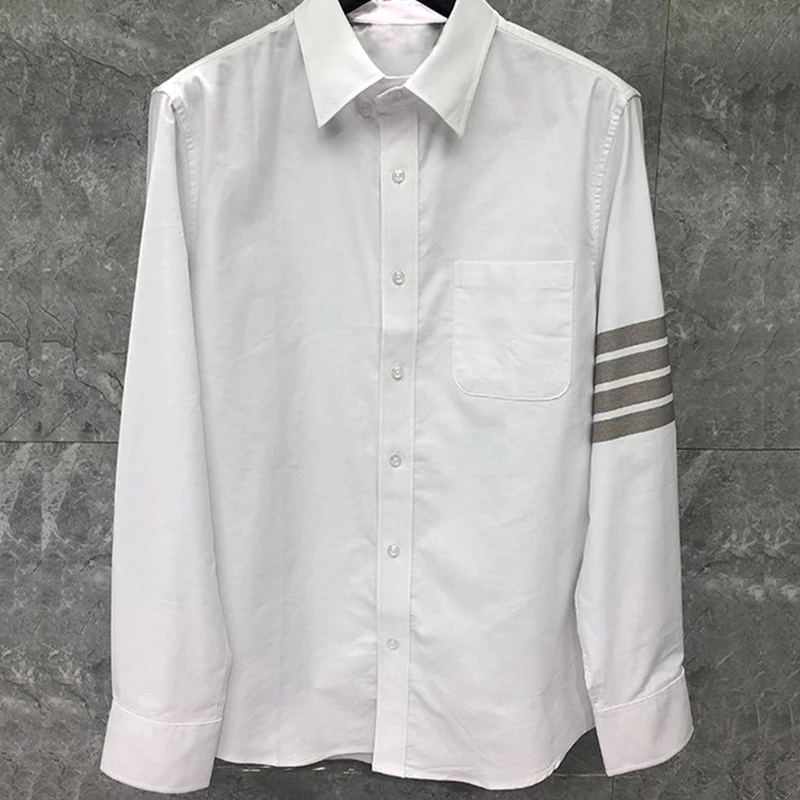 TB THOM Shirt Spring Autunm Fashion Brand Men's Shirt Gray 4-bar Striped Casual Cotton Oxford Slim Fit Custom Wholesale TB Shirt