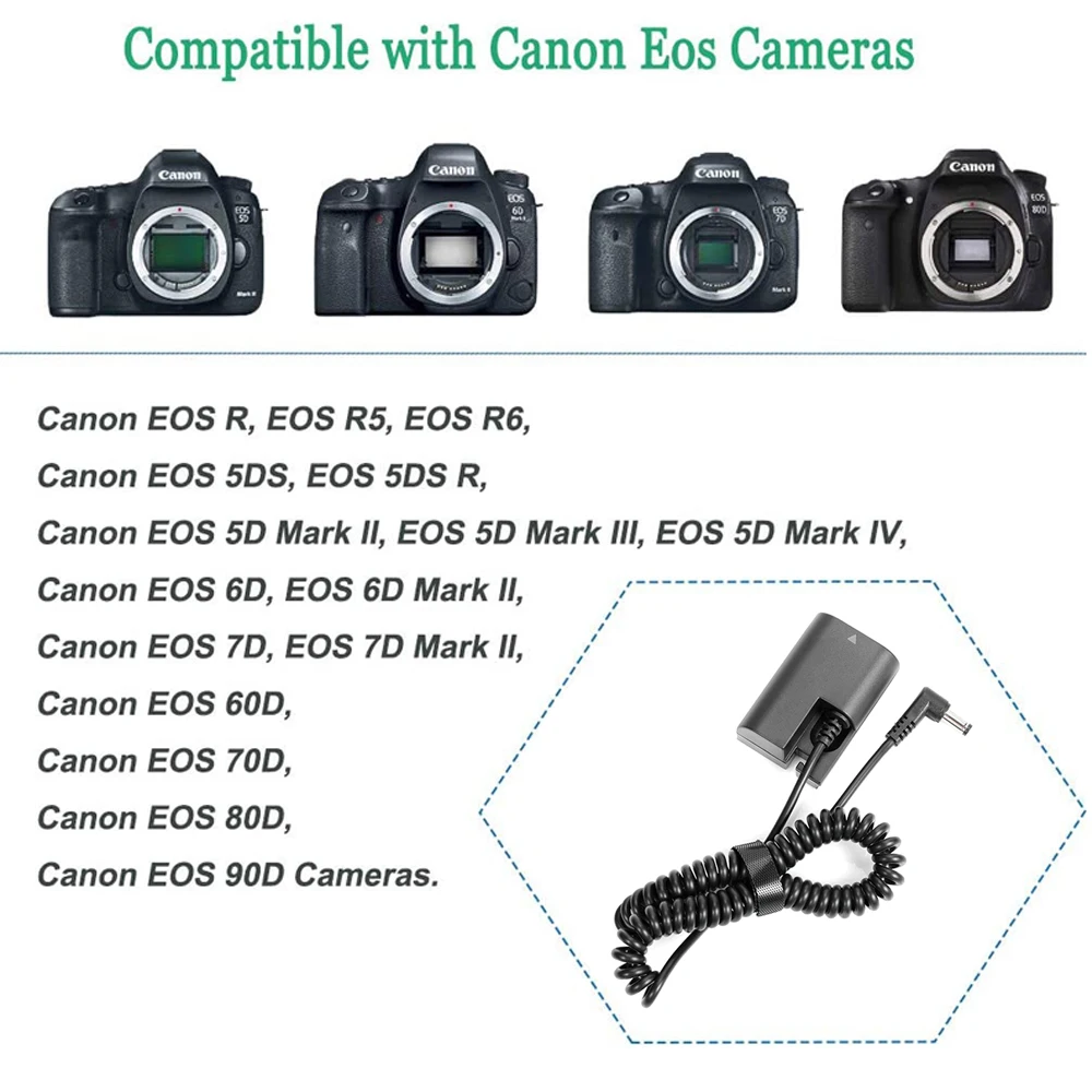 DR-E6 Full Decoded DC Coupler LP-E6 Dummy Battery ACK-E6 for Canon EOS 5D4 5D3 5D2 60D 7D 6D 60Da 70D 80D 5DS 5DSR