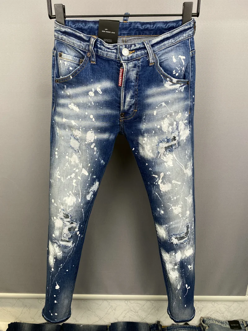 

Новинка DSQUARED2 Мужская/Женская мода стираемый нож, нож, вырезанное отверстие, краска, старое стрейч, универсальные джинсы 9853