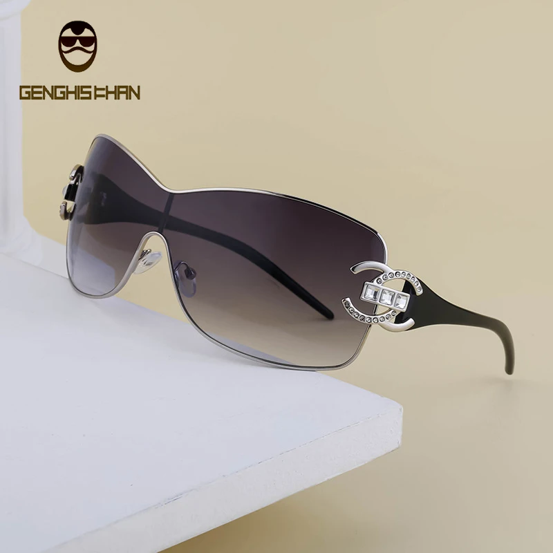 

Очки солнцезащитные женские большого размера, цельные Роскошные солнечные очки с кристаллами, винтажные брендовые дизайнерские, с защитой от ультрафиолета