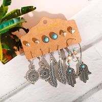 silver color ethnic earrings sets jewelry long metal leaves pendant jewelry for women 2022 vintage fashion finger earrings