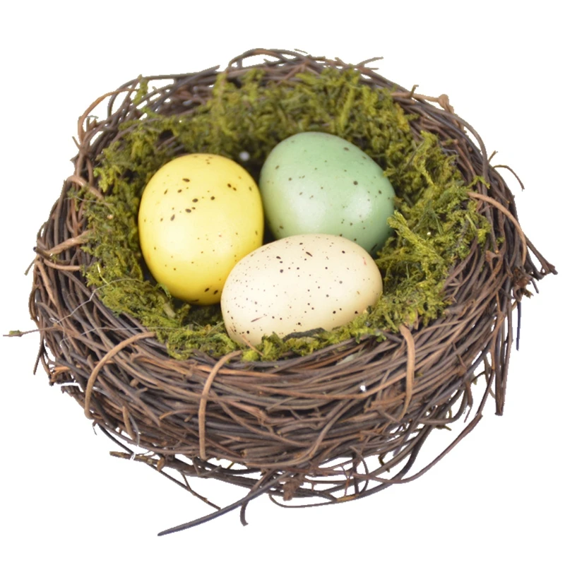 

Natural Tree Vine Artificial Bird Nest Foam Bird Egg Easter Decor Prop Ornament