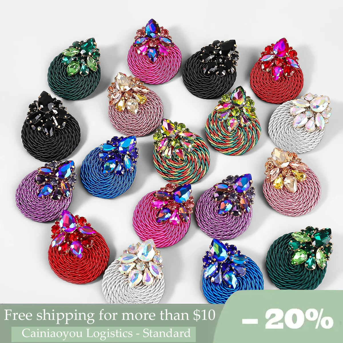 

New Design Colorful Handmade Crystal Round Earrings High Quality Fashion Rhinestone Jewelry Accessories for Woman