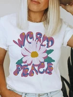 print t shirt summer big flower world peace woman fashion tshirt women graphic t shirts harajuku kawaii t shirts camisetas tee