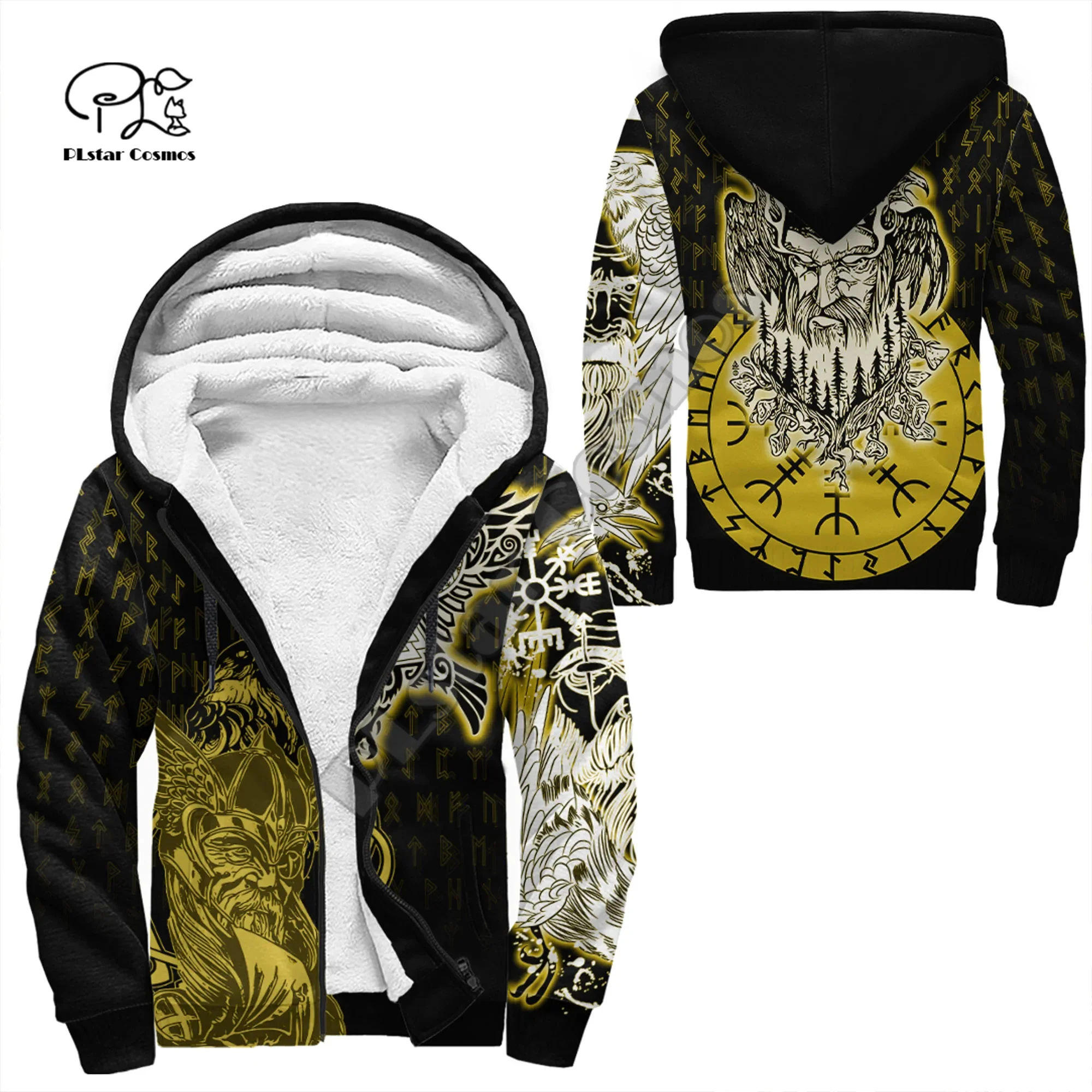 Newest Viking Warriors Norse God Odin Retro Fenrir Tattoo 3DPrint Unisex Autumn Winter Warm Coat Fleece Jacket Funny Hoodies X2