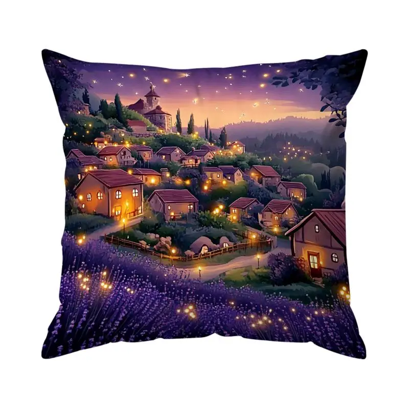 

Домашний декор, очаровательная лавандовая деревня и дом, подушки с узором, чехол для подушки, подходит для дивана, спальни, автомобиля, наволочка