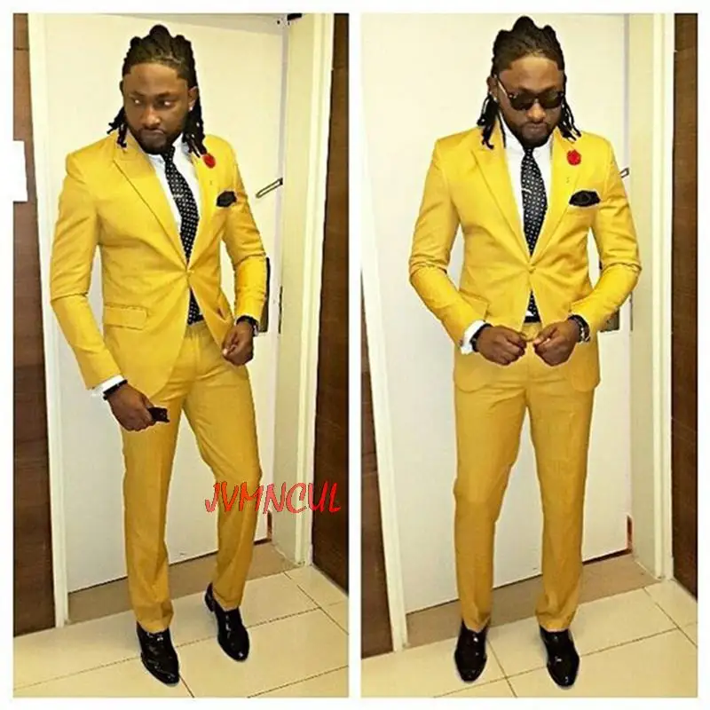 

Classic Yellow Wedding Groom Men Suit 2 Pieces(Jacket+Pants+Tie) One Button Slim Fit Suits Tuxedo Costume Stage Groomsman Suit
