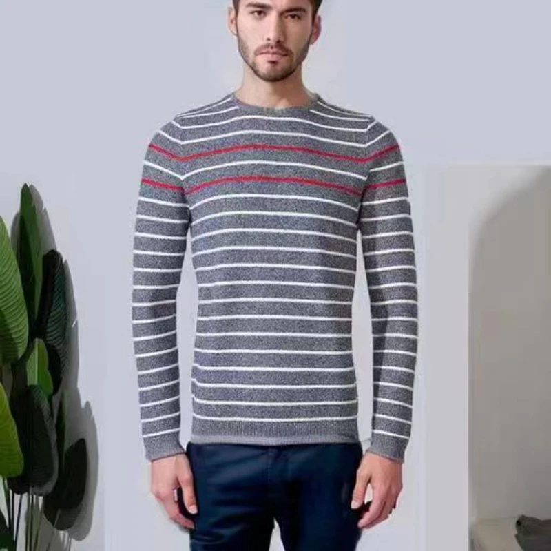 

Пуловер с круглым вырезом, вязаный мужской свитер, Осень-зима, полосатый свитер с длинным рукавом Y2k, вязаный джемпер, уличная одежда, джемперы