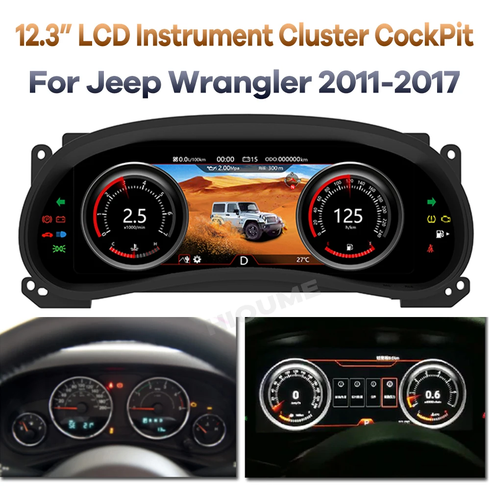 Panel de tablero Digital de 12,3 pulgadas, instrumento Virtual de clúster, carenado, velocímetro LCD para Jeep Wrangler JK 2011-2017, sistema operativo Linux
