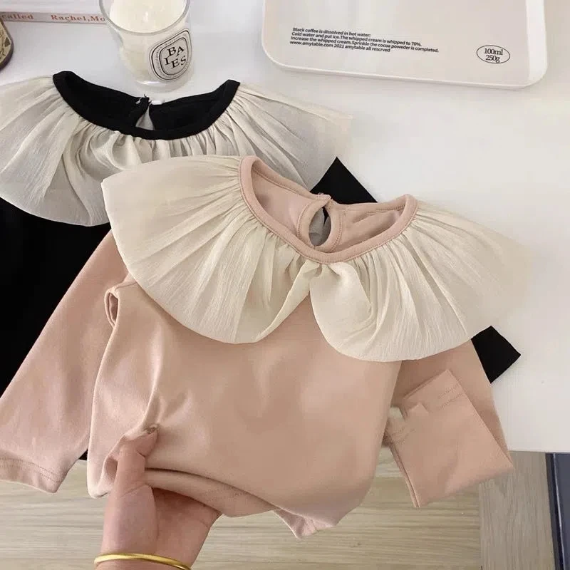 

VIDMID Girls tops lace bottoming shirt Spring autumn thin long sleeve sweet Korean princess elastic children's t-shirt P6453
