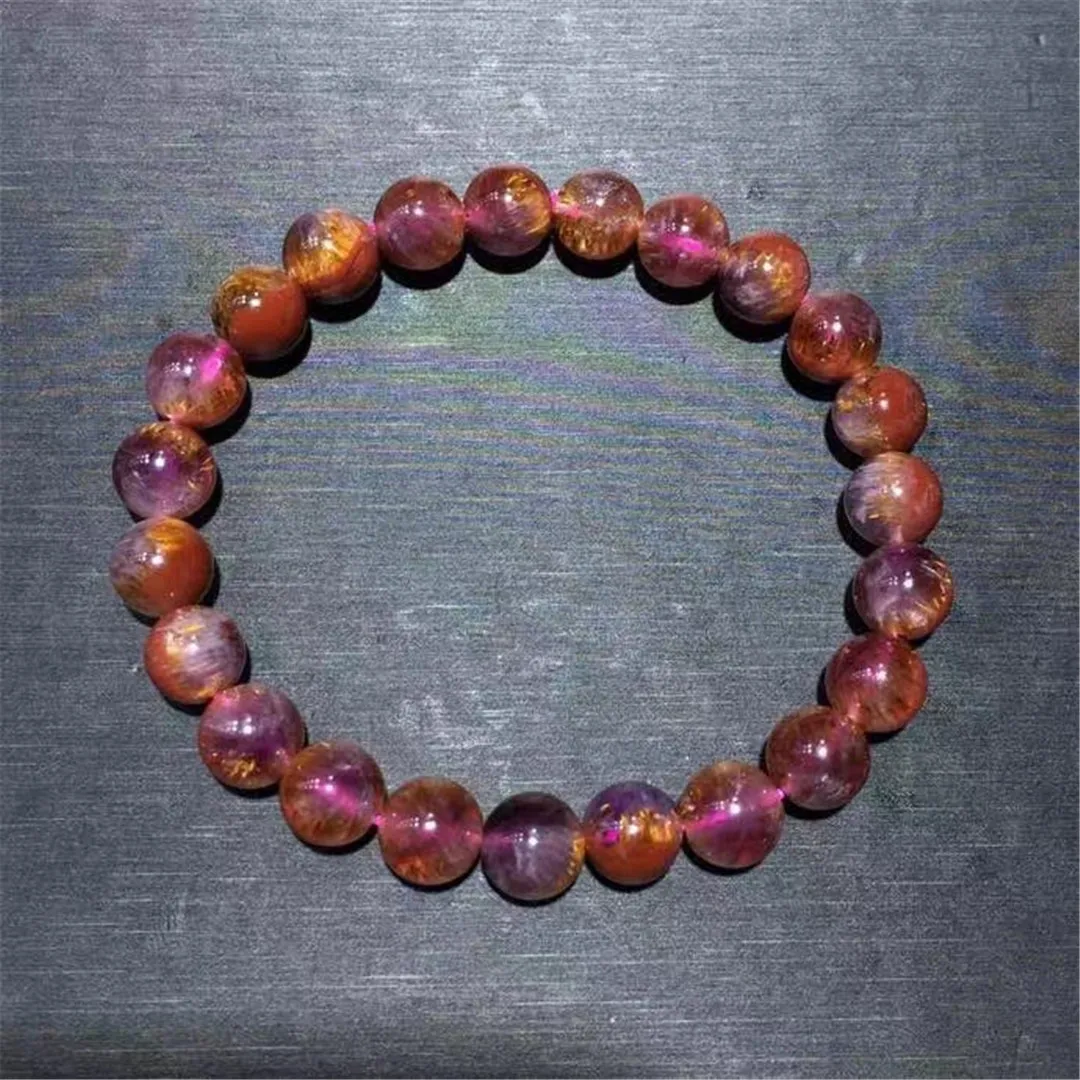 

8mm Natural Auralite 23 Gold Rutilated Bracelet For Women Man Wealth Gift Reiki Crystal Beads Stone Jewelry Strands AAAAA