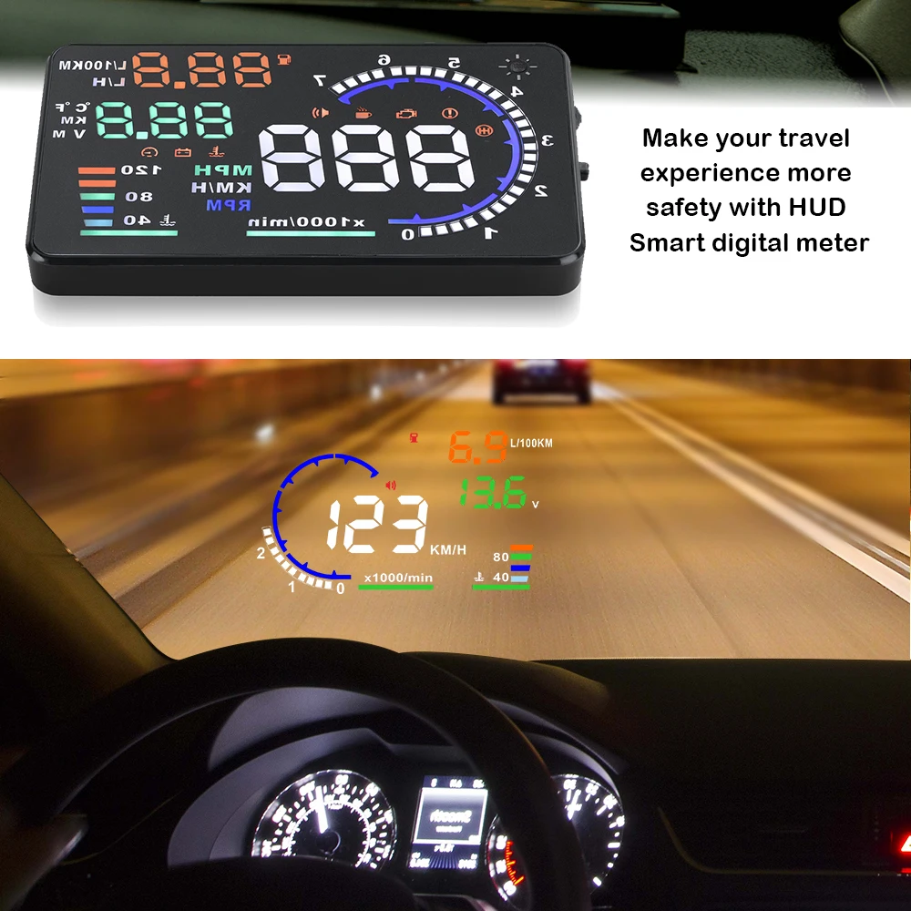 

A8 HUD OBDII Универсальный Проекционный Дисплей Для Автомобиля, Умный Проектор, Цифровой Спидометр Для Лобового Стекла