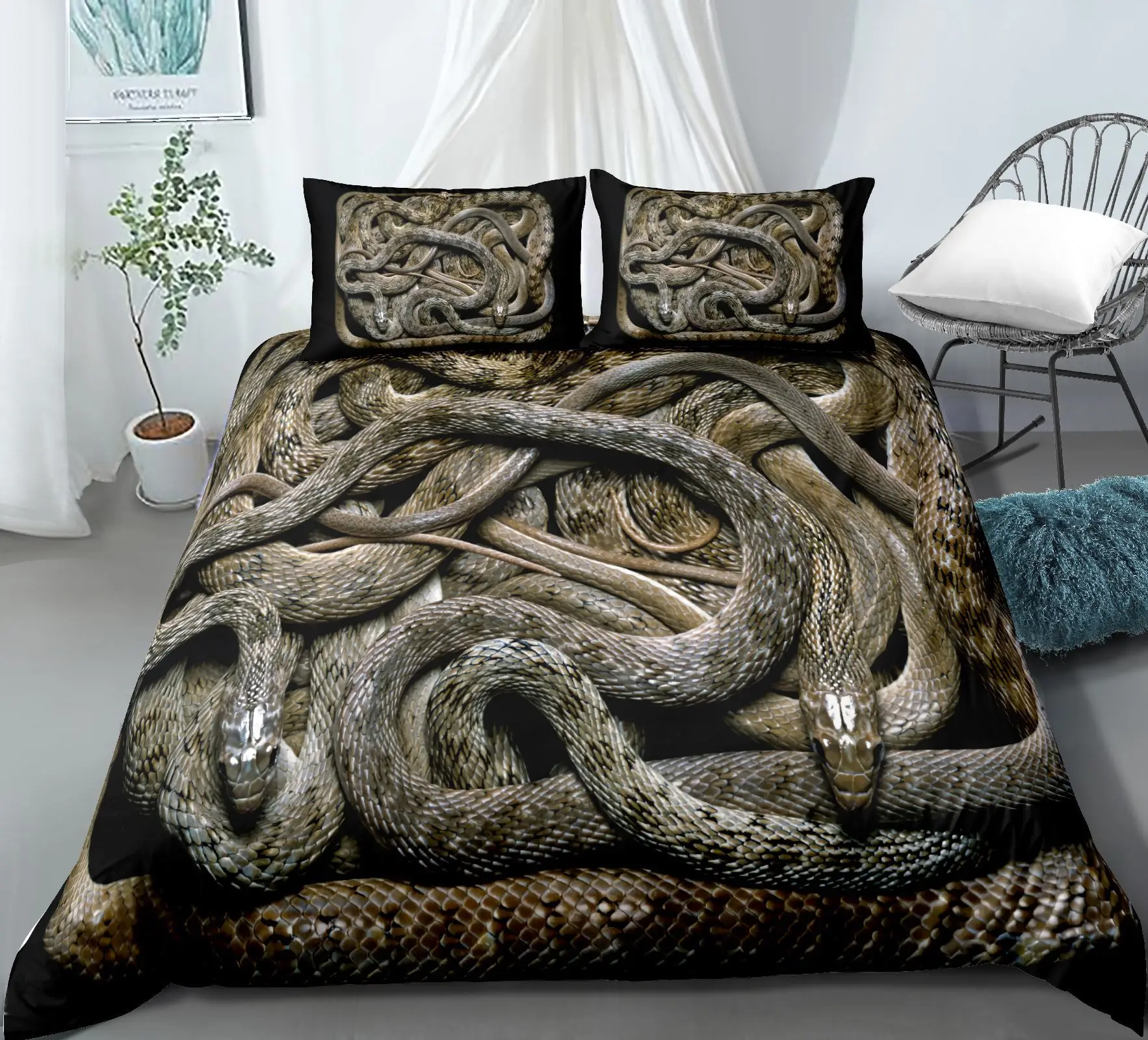 3D Snake Bedding Sets Cover For Teen Boy Single Queen Soft Bedspread Comforter Cover Zipper Design Bedding Set And Pillowcases