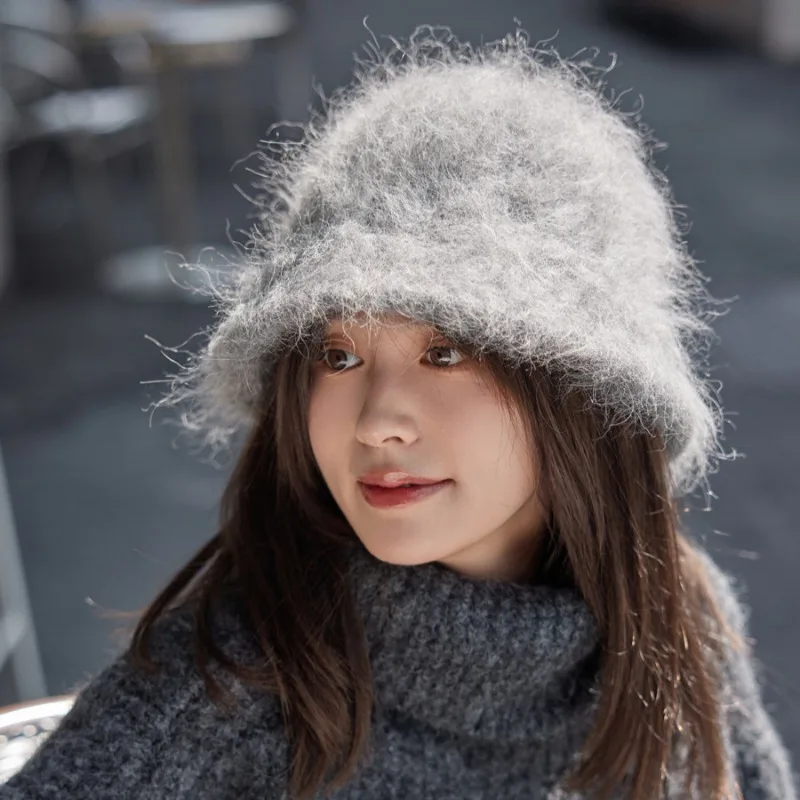 Новая женская зимняя панама из волос альпаки пушистая однотонная универсальная