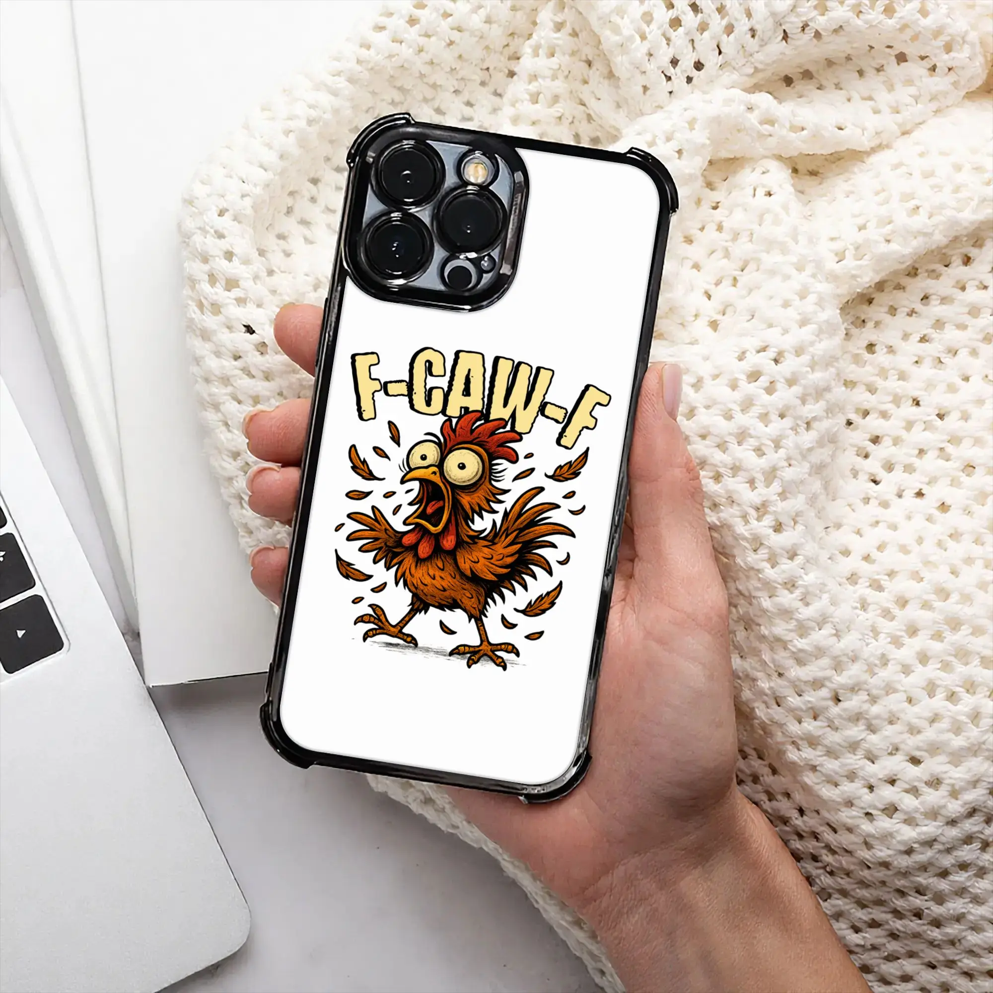 Фото Чехол для телефона с мемом F Caw F Rooster: Забавный куриный юмор, гальваническое покрытие, для различных моделей iPhone №1