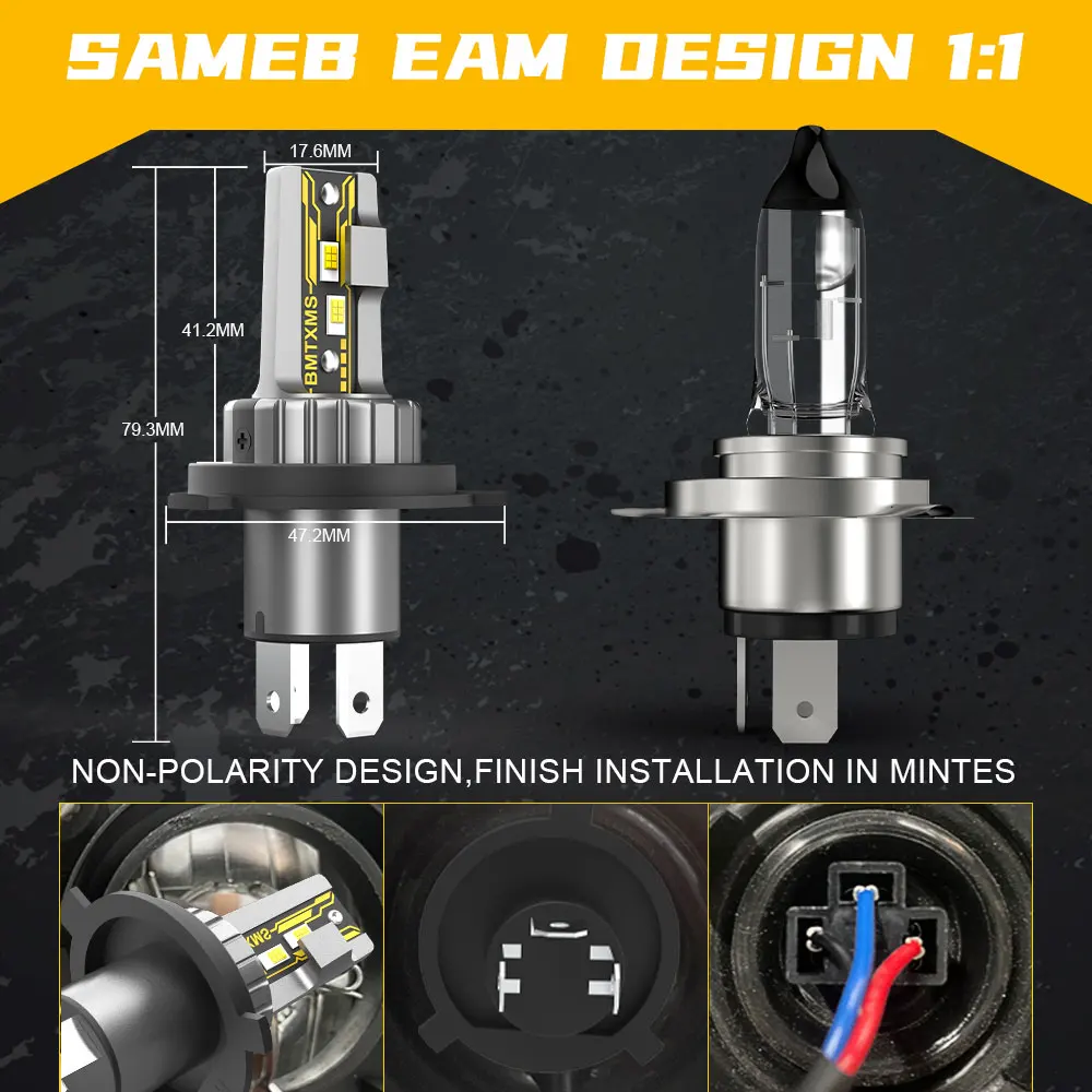 BMTxms H4 9003 HB2 Светодиодная Лампа Для Мотоциклетных Фар 10000LM Супер Яркий Двойной Луч