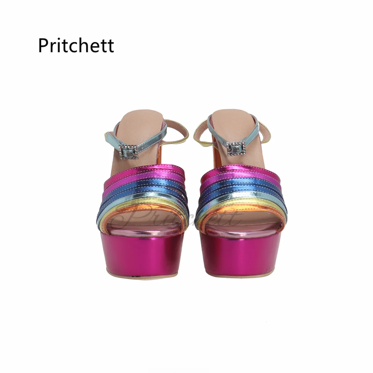 Mixed Colors Chunky Heel Sandals for Women Platform Rhinestone Buckle Open Toe Leather Sandals Female Sweet Party Summer Shoes