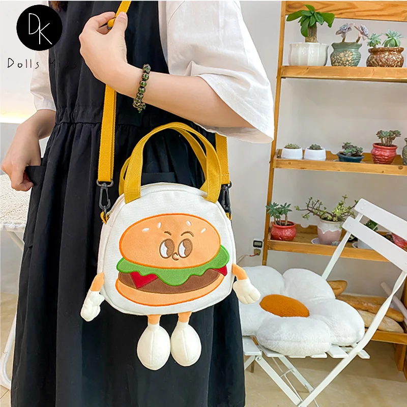 

Cartoon Cute Hamburger Canvas Bag Funny Crossbody Bag for Women Personality Handbag Casual Sweet Girl High Capacity Shoulder Bag