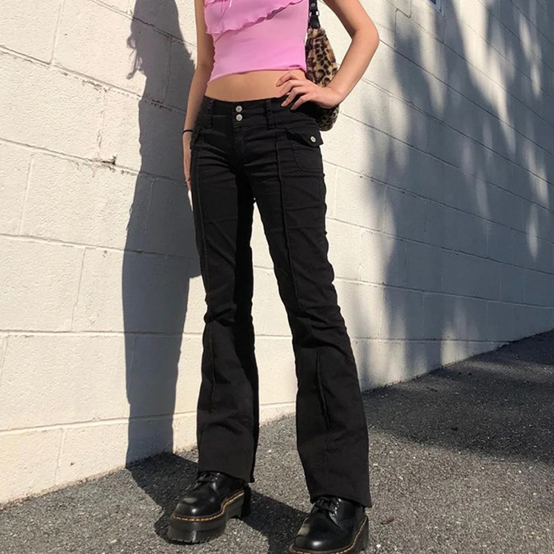 

Брюки Женские однотонные на пуговицах, модная уличная одежда с боковыми карманами, приталенные длинные брюки с заниженной талией, повседневная одежда на весну-лето и осень