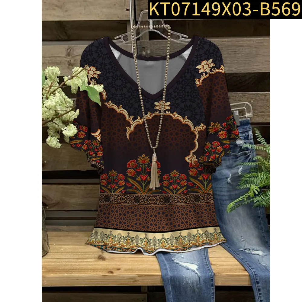 

Новые женские футболки с барочным узором, гавайская ретро-мода y2k, одежда с V-образным вырезом, топы с коротким рукавом