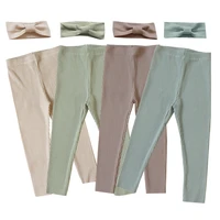 2022 baby leggings for girls with headband cotton kids pants solid color all match soft toddler boy pants infant clothing