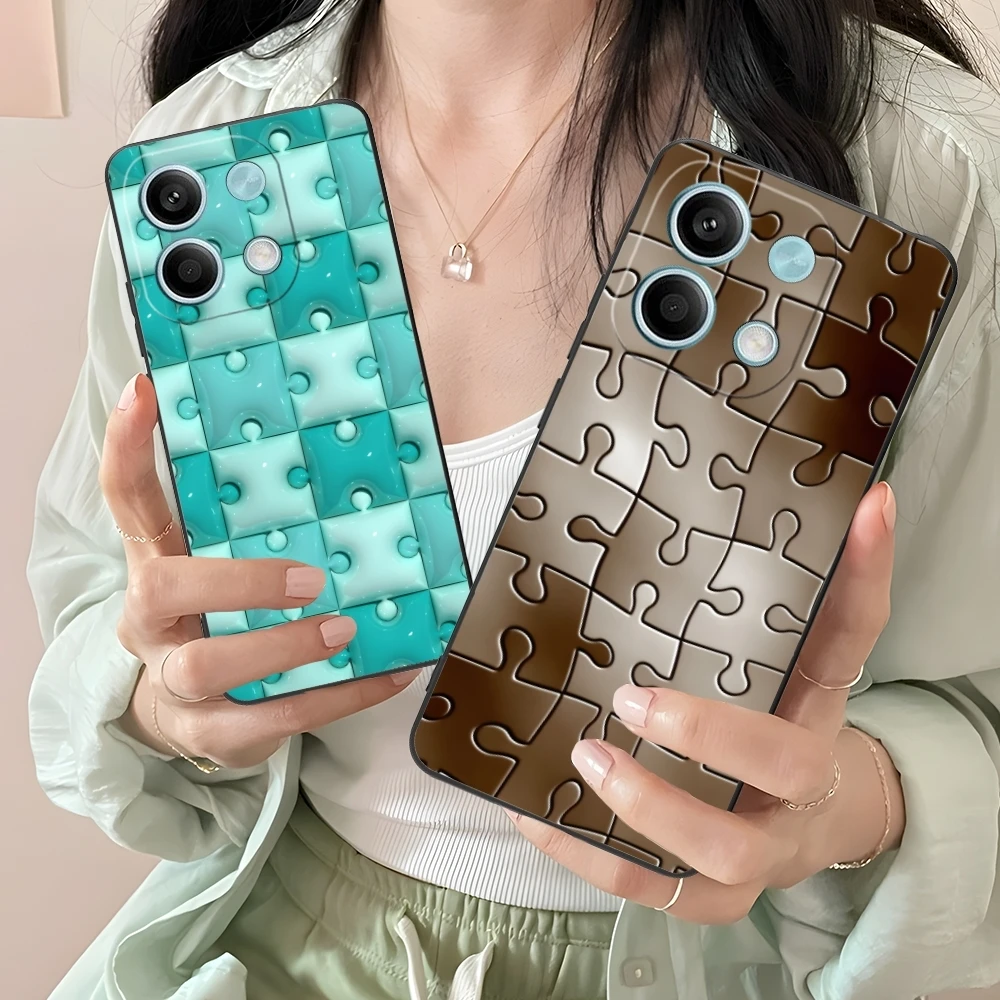 Puzzle Fashion Pretty Mobile Cell Phone Case for Xiaomi Redmi Note 13 12 11 10 9 8 7 6 S A Pro Lite Plus 5G Black Cover Shell