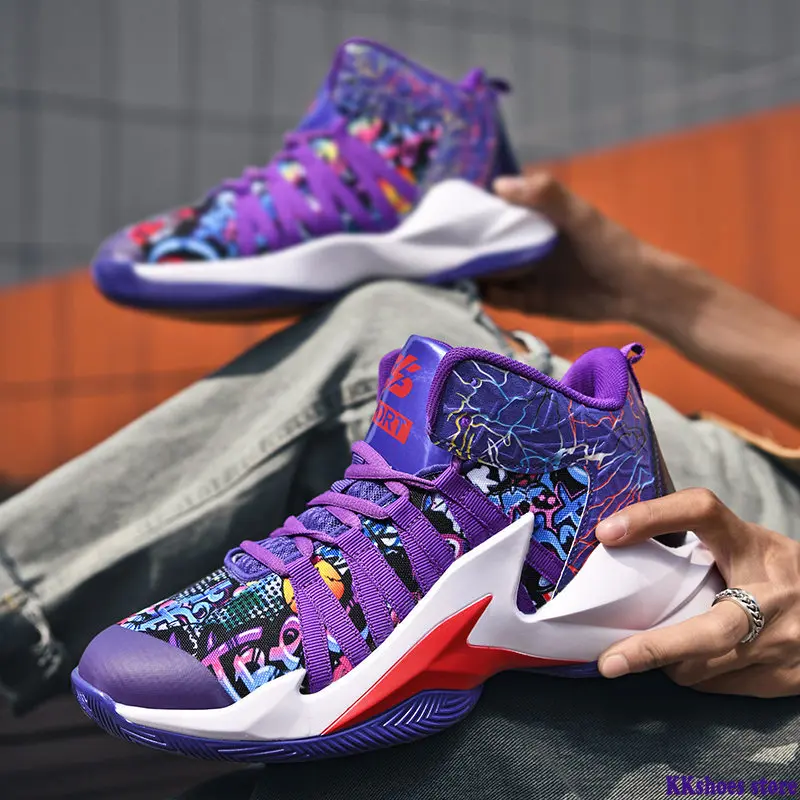 

Men Basketball Shoes Fashion Graffiti Purple Basketball Sneakers Men Non-Slip Wear-resistant Sports Gym Training Shoe