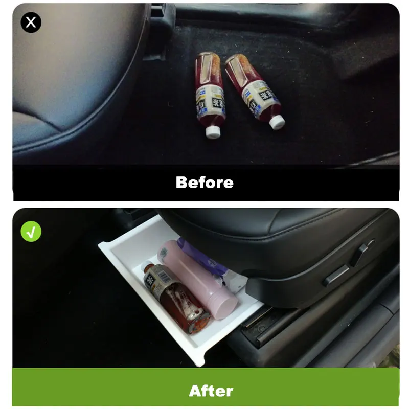 

For Tesla Model Y Double Storage Box TPE Drawer Holder High Capacity Organizer Case Under Seat Hidden Box