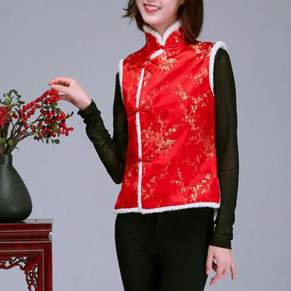 

Осенний жилет женский праздничный китайский новый год зимний жилет традиционный воротник-стойка защита шеи без рукавов