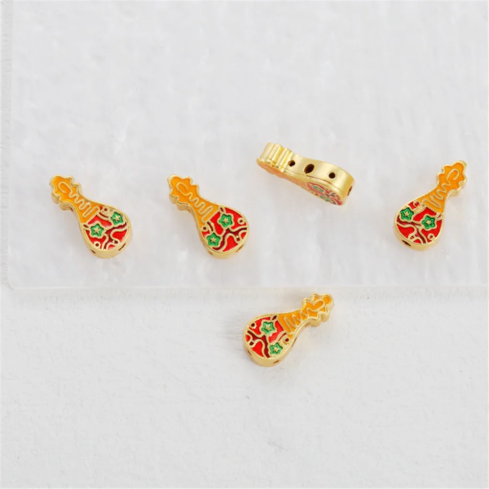 

18k gold clad colorful drip oil pipa through hole spacer beads pad beads diy rope necklace bracelet spacer pendant accessories