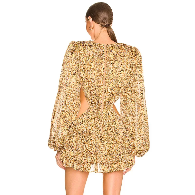 Элегантное элитное женское леопардовое платье-комбинация с глубоким V-образным