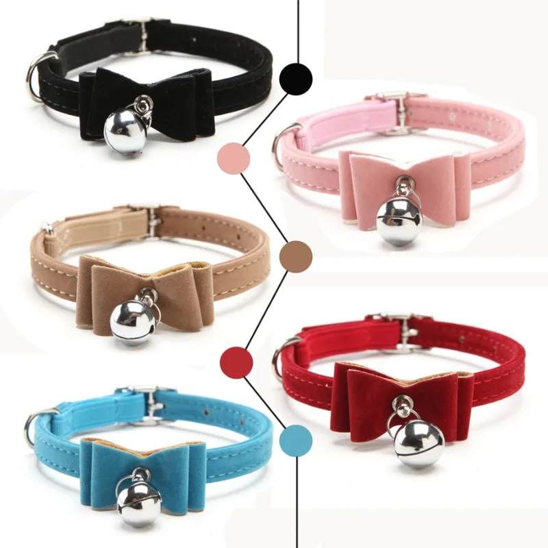 

Bowtie Small Dog Cat Collar Safe Soft VelvetPet Products Dog Collar Pet Supplier with Bell for Puppy Cat Collar