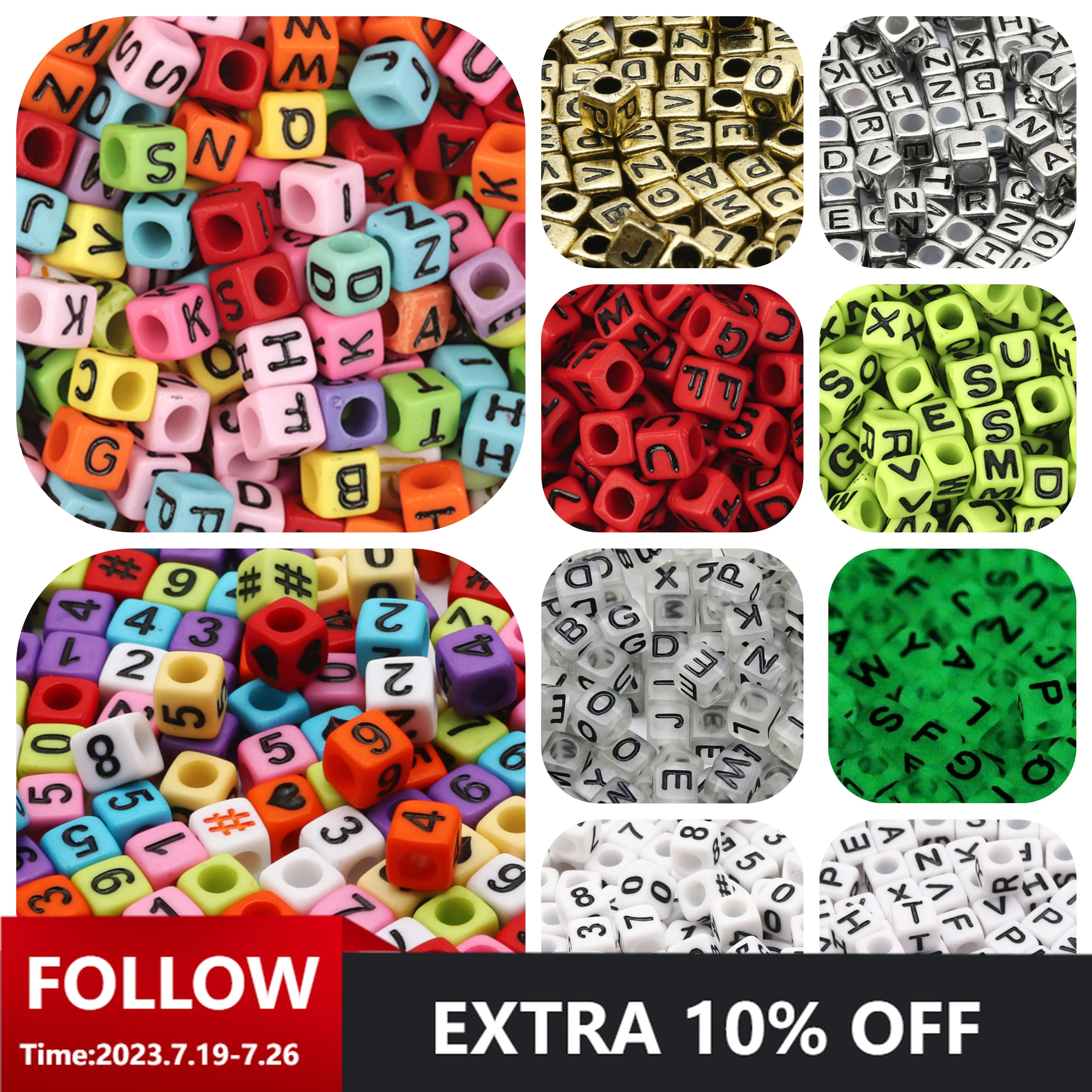 

100pcs/lot 6mm Square Acrylic Beads Mixed Digital Alphabet Letter Beads Loose Spacer Beads For Bracelet DIY Charm Jewelry Making