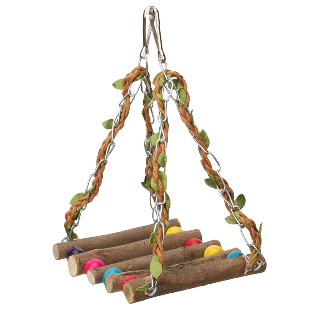 

Swing Bird Parrot Toy Wooden Cage Stand Toys Perch Bite Hanging Cockatiels Chewing Parakeets Hummingbird Molar Standing