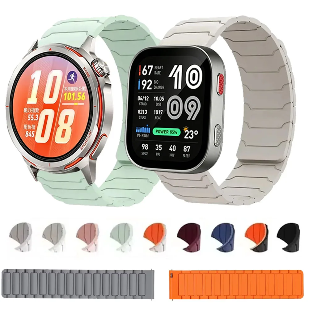 Фото Магнитный силиконовый ремешок 20/22 мм для Huawei Watch GT Runner 2, GT6-5-4 46 мм, прочный браслет для Amazfit Active 3-2, Bip Max, Balance 3 №1