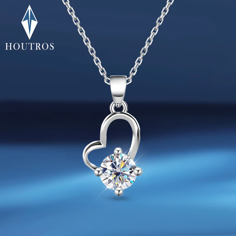 

Houtros 1CT Heart Moissanite Pendant Necklace 925 Sterling Sliver D VVSI Lab Diamond Wedding Neck Chain GRA Fine Jewelry GRA