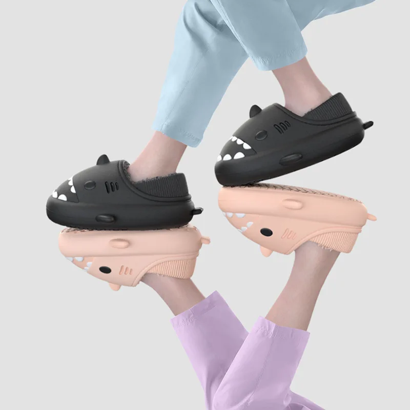 

Мужские Зимние Симпатичные Мультяшные хлопковые сандалии в виде акулы, Симпатичные женские сланцы в виде акулы, Уличная обувь, домашние заб...