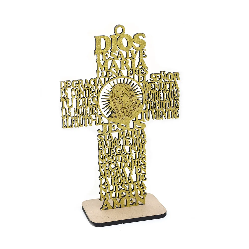 

New Arrive Wooden Cross Virgin Religious Table Decoration