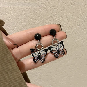 Black hollow out Butterfly Earrings retro trendy Earrings temperament net red Earrings
