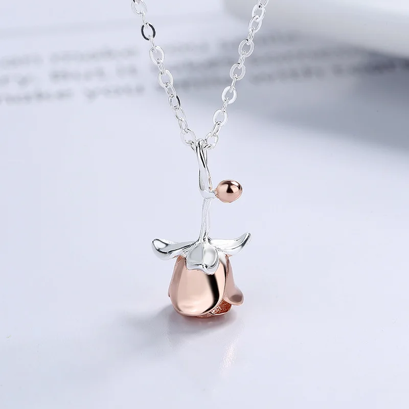 

925 Sterling Silver Classic Rose Flower Choker Necklace Pendant for Women 14K Gold Plated Necklaces Wedding Party Jewelry Gift