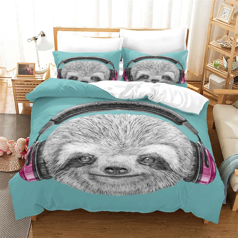 

Microfiber Quilt Cover Cartoon Animal Duvet Cover Funny Sloth Green Leaves Bedding Set Twin King For Teens Room