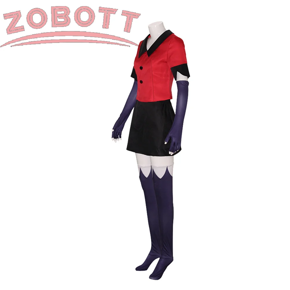 Hazbin COS Hotel Vaggie Косплей Костюм Женский Красный Топ Черная Юбка Перчатки Брюки