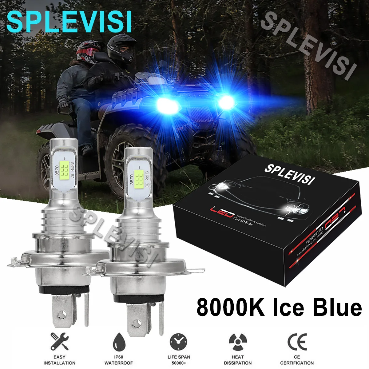 2x 70W Ice blue led headlight For Polaris Classic 600 2001 2002 2003-2006 Classic 700 20012002 2003-2006 Classic 800 2003 2004