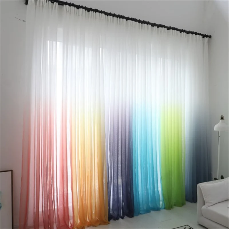 

Gradient Curtains Voile for Living Room Gray Sheers Color tulle Fabric for window treatment Cortinas purple 02