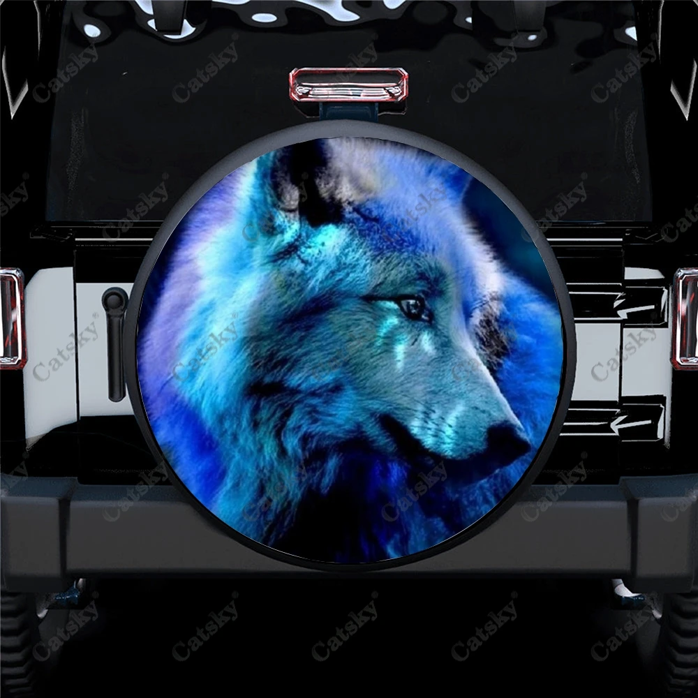 

Автомобильные аксессуары с изображением животных, волк, Синий Защитный чехол для запасных шин, универсальный уличный чехол для колес, декоративный протектор для кемпера