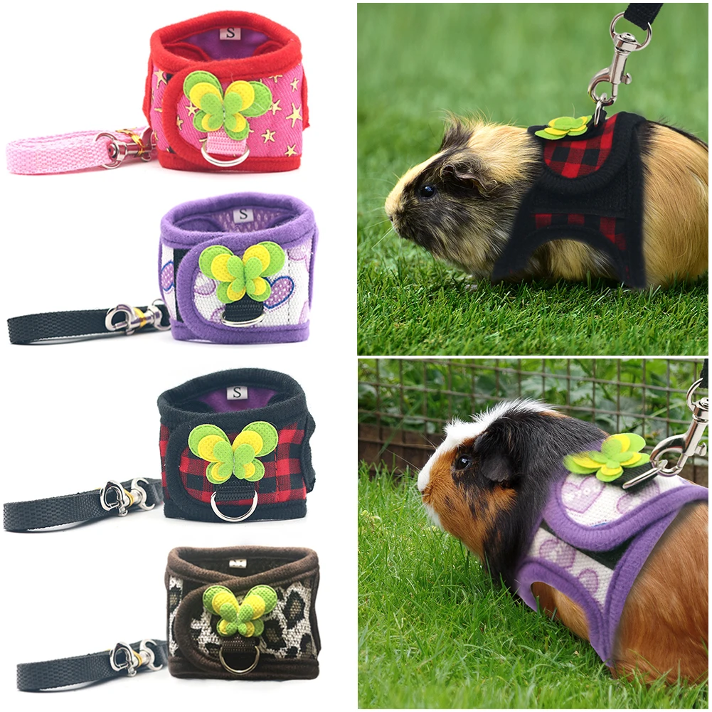 Small Pet Two-legged Chest Strap Outdoor Traction Rope Leash Clothes For Chinchilla Dutch Guinea Pig Breathable Denim Corset